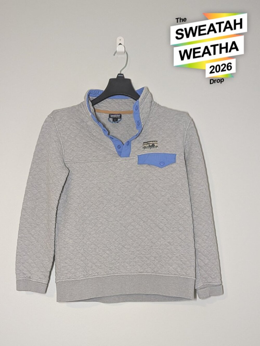 Patagonia Organic Cotton Quilt Snap-T Pullover EUC Grey Blue S Quilted Gorpcore